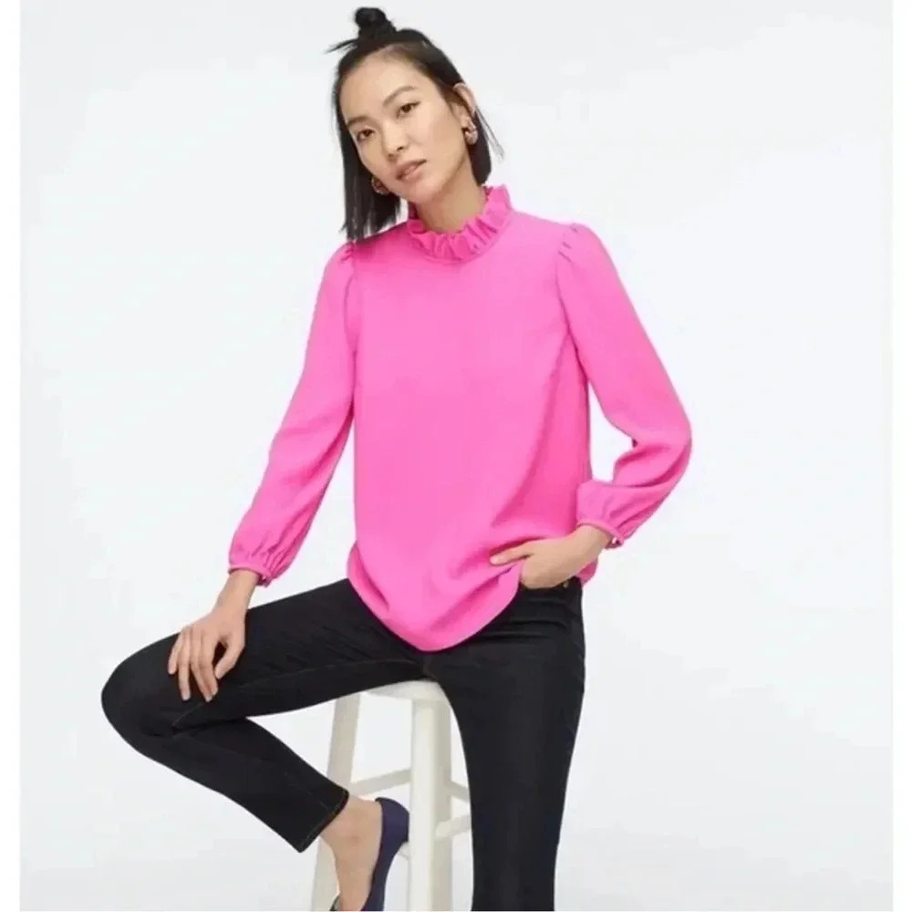 J crew Long-sleeve ruffleneck top in 365 crepe
XS